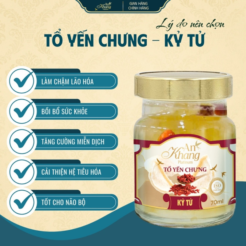 Hũ 70ml Tổ Yến Chưng Kỷ Tử AN KHANG Từ Yến Sào Thiên Nhiên Khánh Hòa Bồi Bổ Sức Khỏe - Hũ 70ml