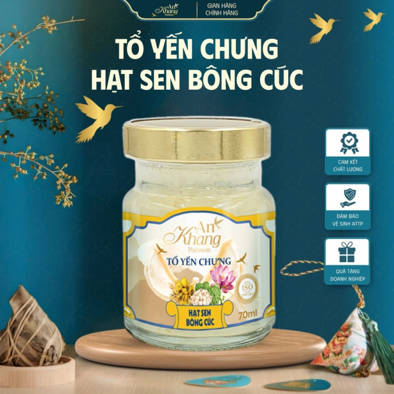 Hũ Tổ Yến Chưng Hạt Sen Bông Cúc AN KHANG Từ Yến Tươi Thật, Vị Ngọt Ngon Thơm Dịu - Hũ 70ml