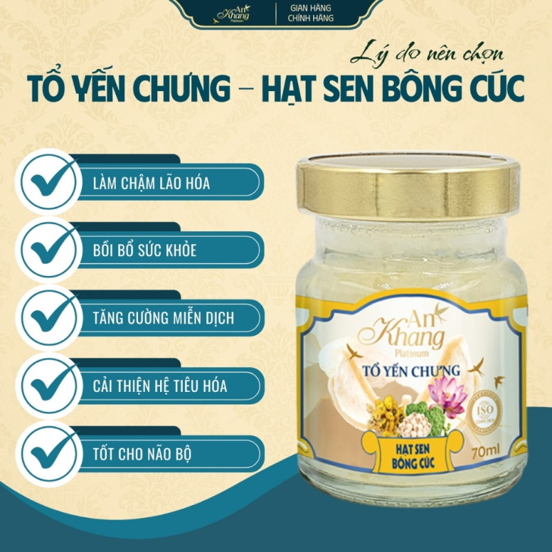 Hũ Tổ Yến Chưng Hạt Sen Bông Cúc AN KHANG Từ Yến Tươi Thật, Vị Ngọt Ngon Thơm Dịu - Hũ 70ml