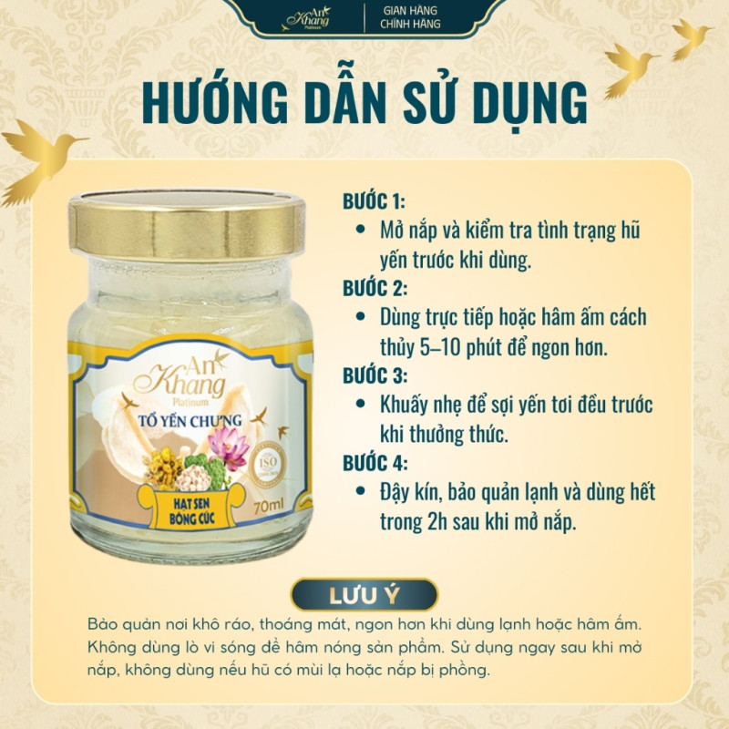 Hũ Tổ Yến Chưng Hạt Sen Bông Cúc AN KHANG Từ Yến Tươi Thật, Vị Ngọt Ngon Thơm Dịu - Hũ 70ml