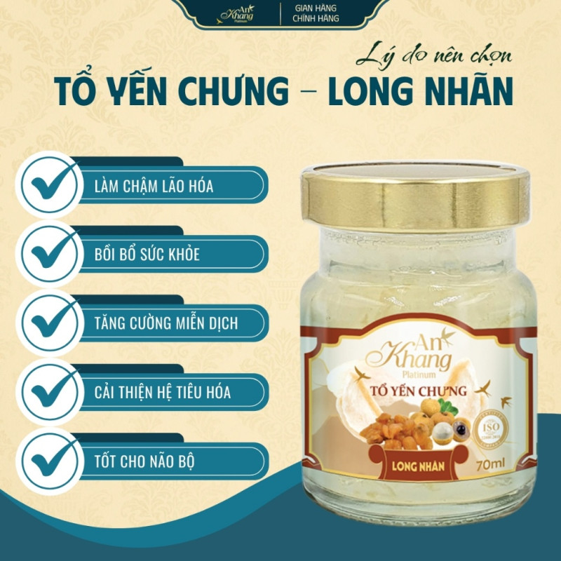 Hũ Tổ Yến Chưng Long Nhãn 70ml AN KHANG Từ Yến Tươi Hỗ Trợ Sức Khỏe, Tăng Sức Đề Kháng