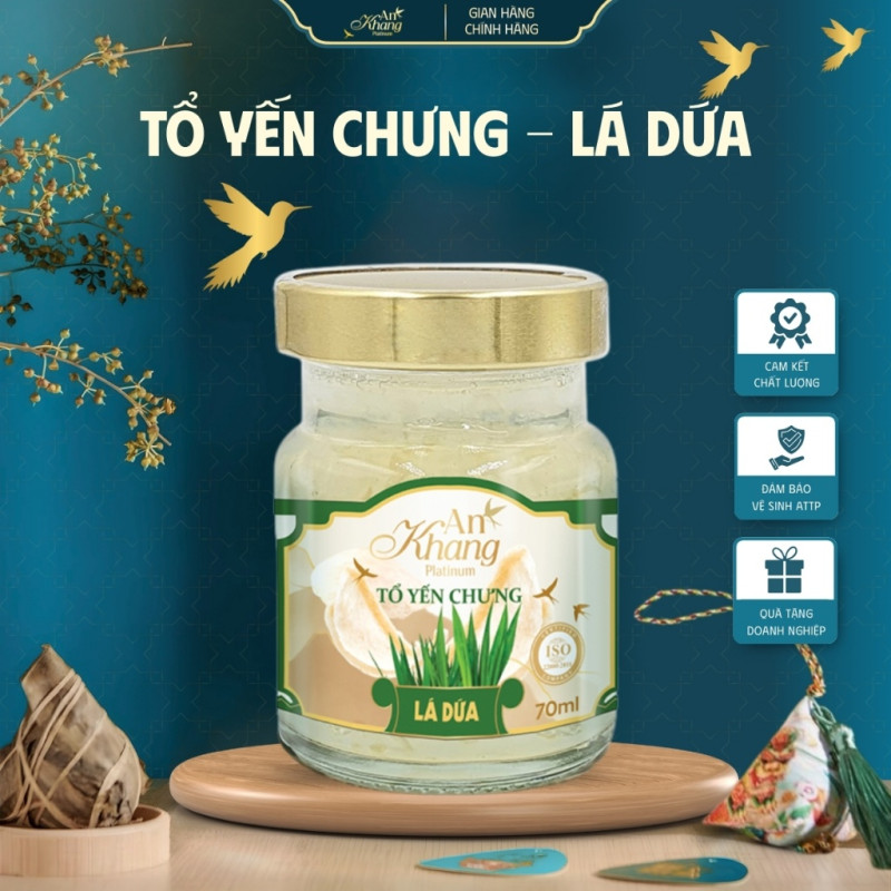 Hũ Yến Chưng Lá Dứa Thơm Ngon Béo Bổ AN KHANG Được Chưng Sẵn Tiện Lợi Dễ Dàng Sử Dụng - Hũ 70ml