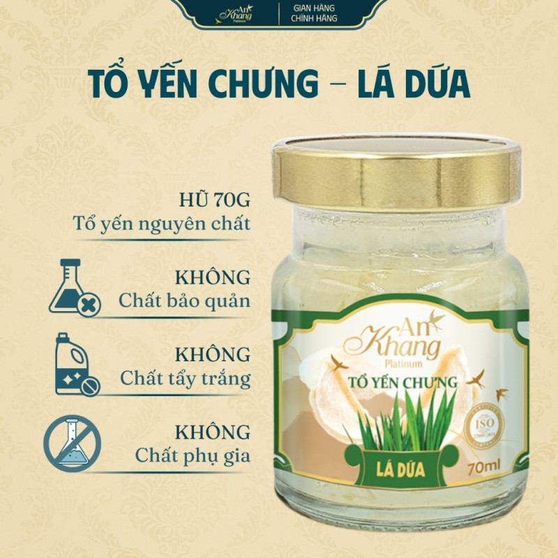 Hũ Yến Chưng Lá Dứa Thơm Ngon Béo Bổ AN KHANG Được Chưng Sẵn Tiện Lợi Dễ Dàng Sử Dụng - Hũ 70ml