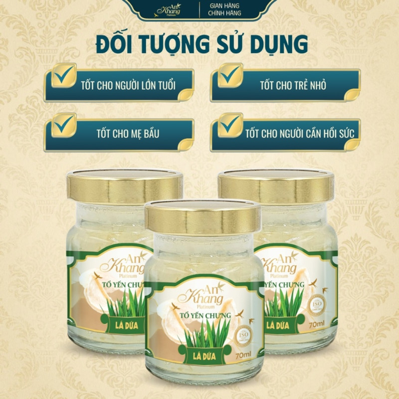 Hũ Yến Chưng Lá Dứa Thơm Ngon Béo Bổ AN KHANG Được Chưng Sẵn Tiện Lợi Dễ Dàng Sử Dụng - Hũ 70ml