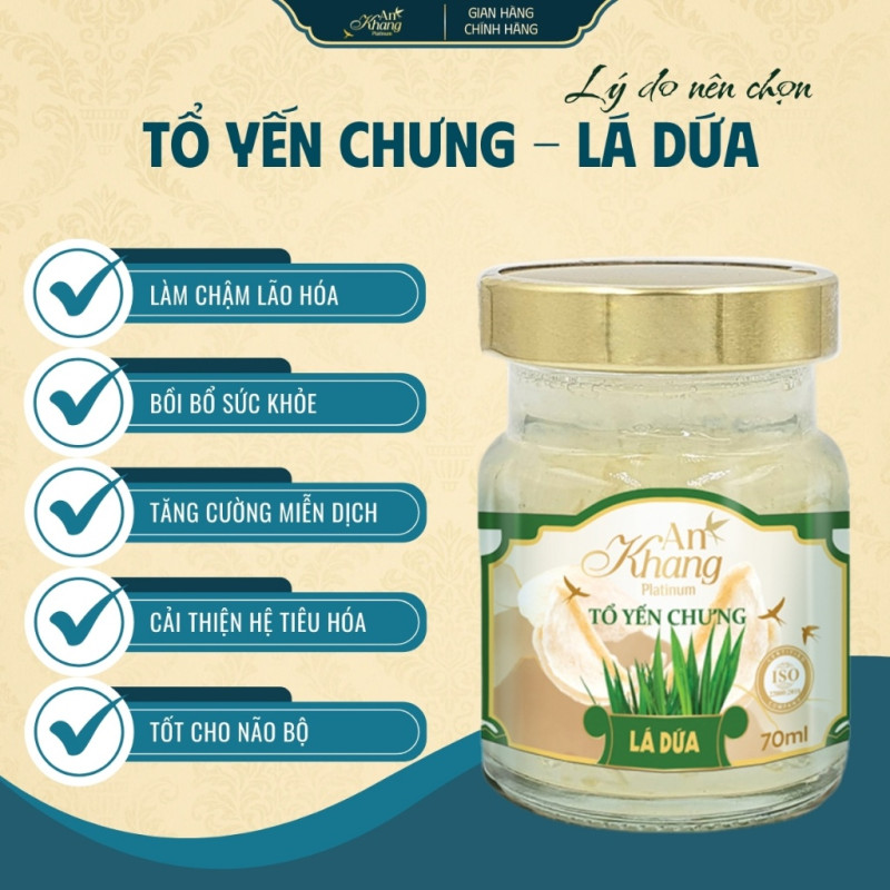 Hũ Yến Chưng Lá Dứa Thơm Ngon Béo Bổ AN KHANG Được Chưng Sẵn Tiện Lợi Dễ Dàng Sử Dụng - Hũ 70ml