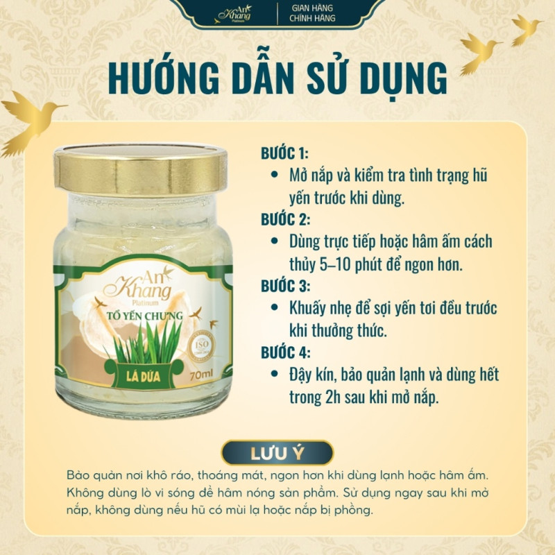 Hũ Yến Chưng Lá Dứa Thơm Ngon Béo Bổ AN KHANG Được Chưng Sẵn Tiện Lợi Dễ Dàng Sử Dụng - Hũ 70ml