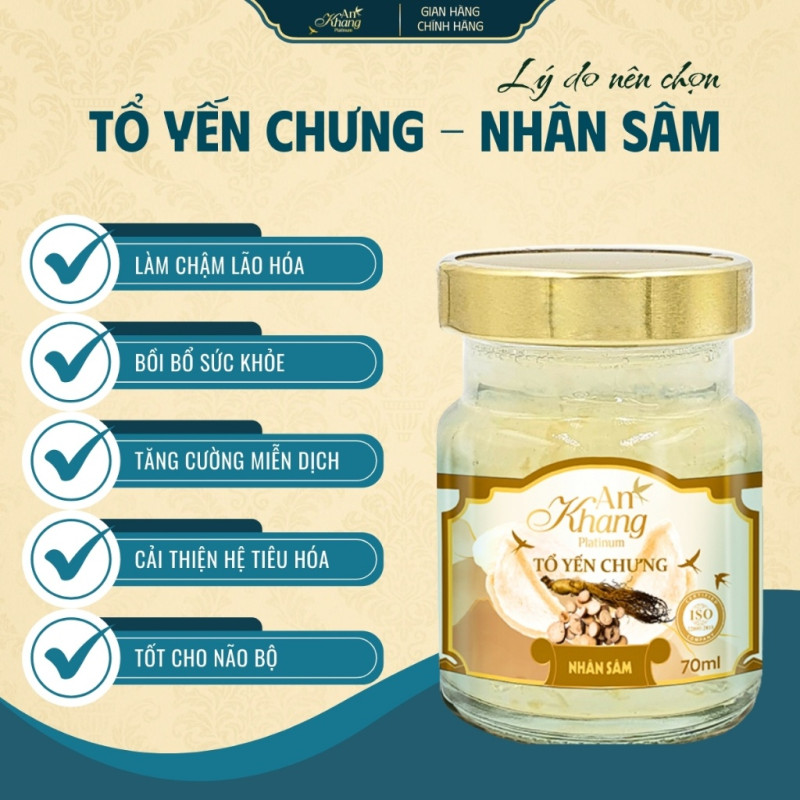 Tổ Yến Chưng Nhân Sâm AN KHANG Bồi Bổ Sức Khỏe, Tăng Sức Đề Kháng, Làm Đẹp Da - Hũ 70ml