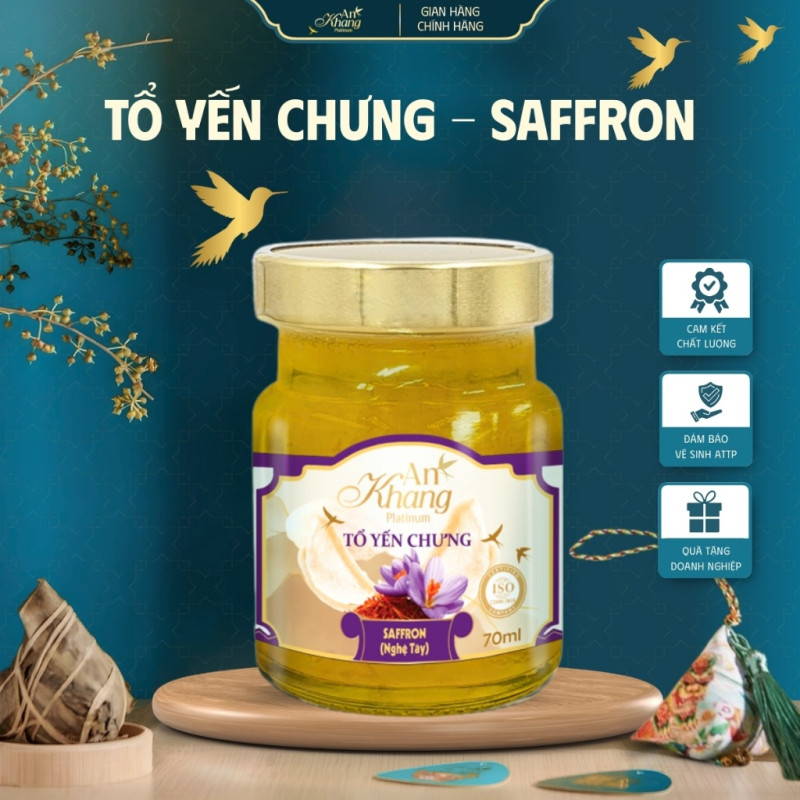 Tổ Yến Chưng Sẵn Saffron (Nghệ Tây) AN KHANG, Tổ Yến Sào Khánh Hòa Chưng Sẵn Bồi Bổ Sức Khỏe - 70ml