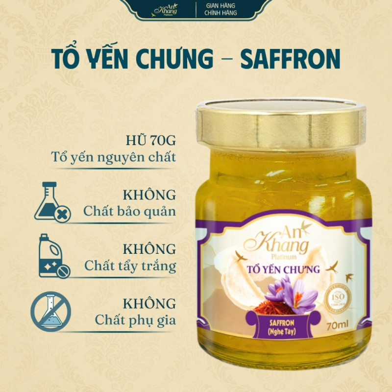 Tổ Yến Chưng Sẵn Saffron (Nghệ Tây) AN KHANG, Tổ Yến Sào Khánh Hòa Chưng Sẵn Bồi Bổ Sức Khỏe - 70ml