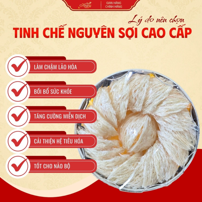 Tổ Yến Nguyên Sợi Tinh Chế Thủ Công Cao Cấp AN KHANG, Yến Sào Khánh Hòa Chính Hãng Chọn Lọc