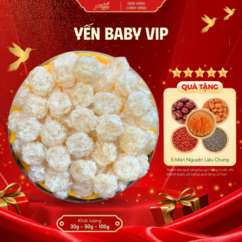 Yến Baby Vip Tinh Chế Thủ Công An Toàn Không Phụ Gia AN KHANG, Yến Sào Khánh Hòa Chọn Lọc 30-50-100G