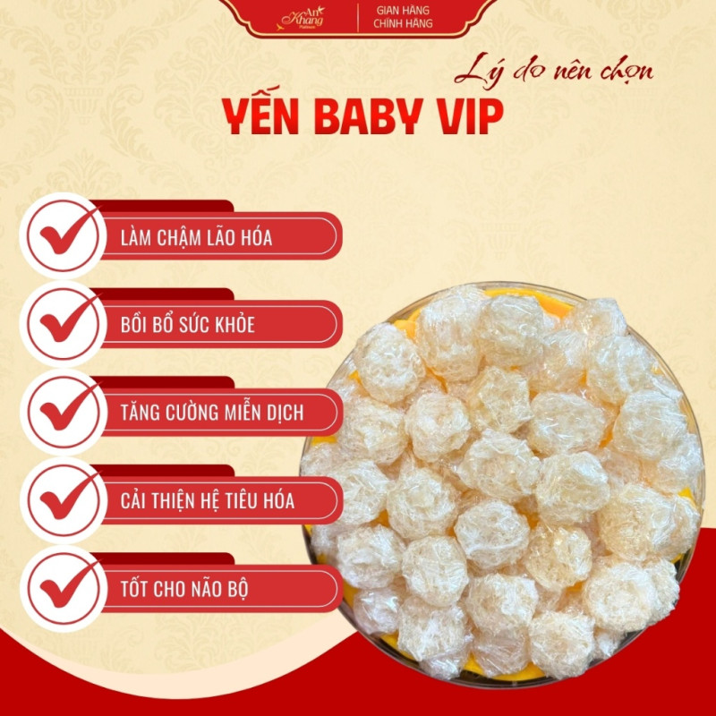 Yến Baby Vip Tinh Chế Thủ Công An Toàn Không Phụ Gia AN KHANG, Yến Sào Khánh Hòa Chọn Lọc 30-50-100G