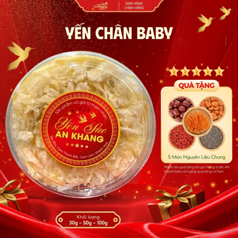 Yến Chân Baby AN KHANG Không Chất Phụ Gia An Toàn Bổ Dưỡng Cho Sức Khỏe Tặng Kèm Set 5 Món Chưng