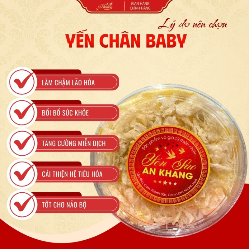 Yến Chân Baby AN KHANG Không Chất Phụ Gia An Toàn Bổ Dưỡng Cho Sức Khỏe Tặng Kèm Set 5 Món Chưng