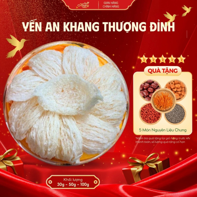 Yến Sào Khánh Hòa AN KHANG Thượng Đỉnh Không Chất Phụ Gia An Toàn Bổ Dưỡng Tặng Kèm Set Chưng 5 Món