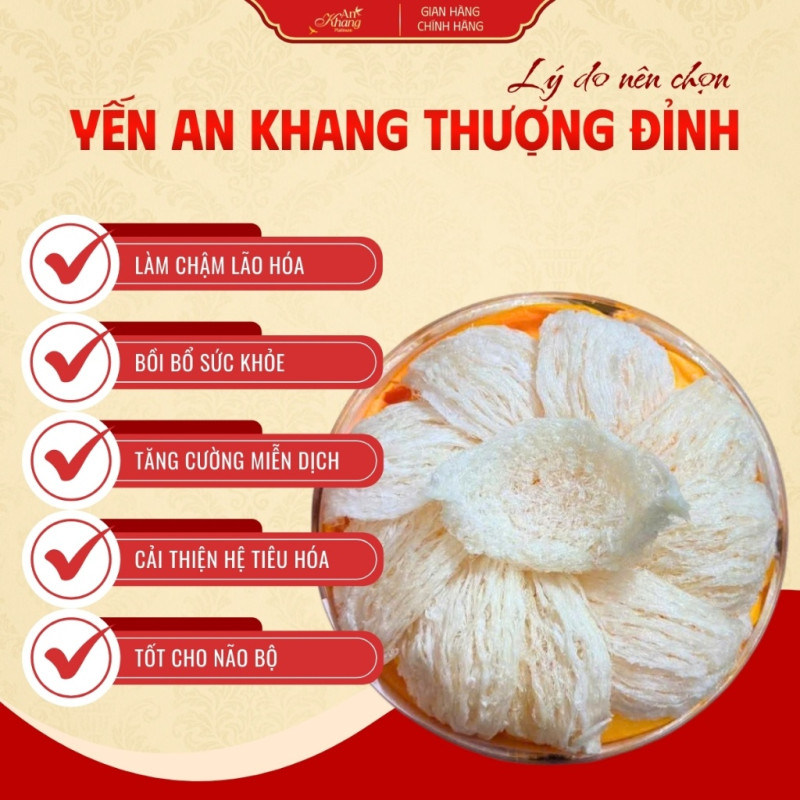 Yến Sào Khánh Hòa AN KHANG Thượng Đỉnh Không Chất Phụ Gia An Toàn Bổ Dưỡng Tặng Kèm Set Chưng 5 Món