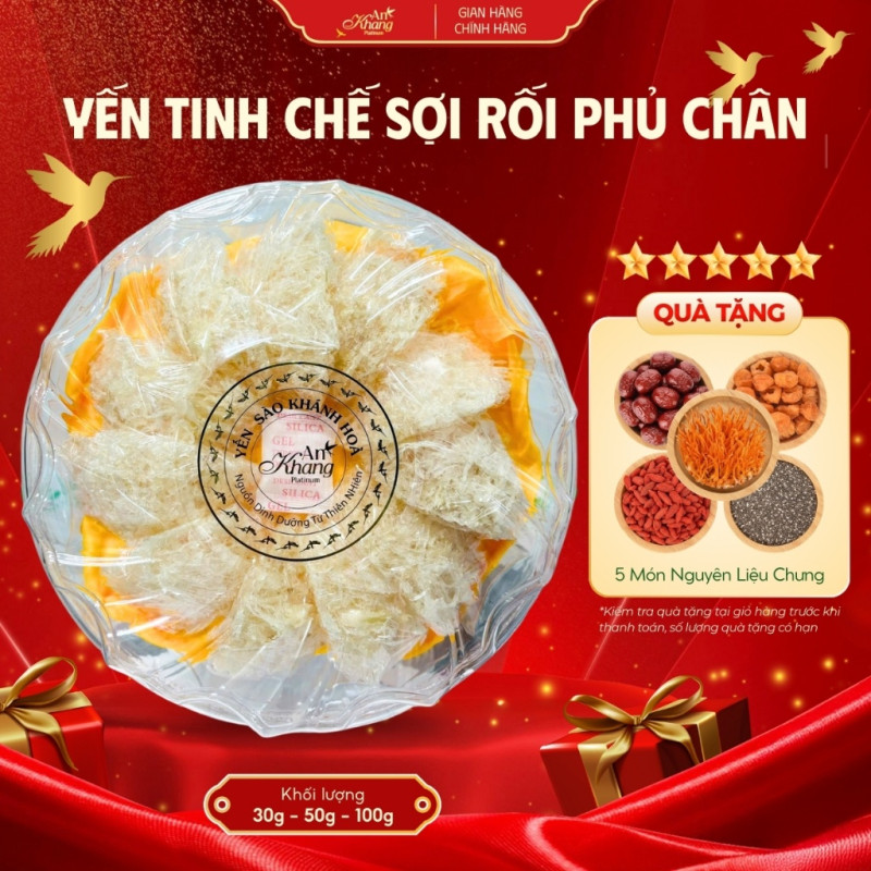 Yến Sào Khánh Hòa Tinh Chế Sợi Rối Phủ Chân AN KHANG, Yến Tinh Chế Thủ Công Tặng Set Chưng Bổ Dưỡng