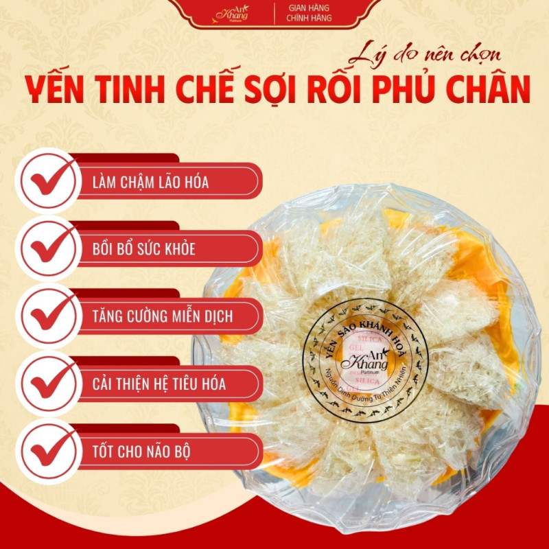 Yến Sào Khánh Hòa Tinh Chế Sợi Rối Phủ Chân AN KHANG, Yến Tinh Chế Thủ Công Tặng Set Chưng Bổ Dưỡng