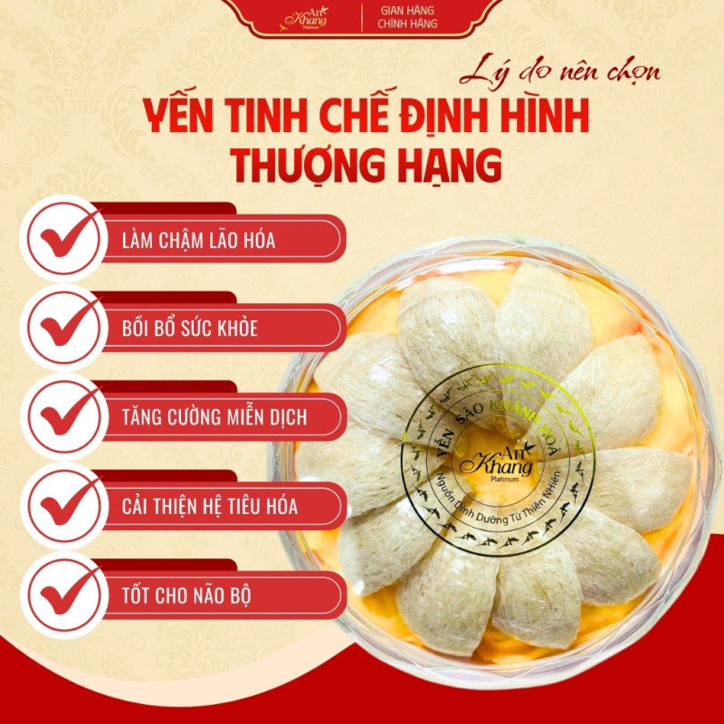 Yến Sào Tinh Chế Định Hình Thượng Hạng AN KHANG, Yến Sào Khánh Hòa Dinh Dưỡng Bồi Bổ Sức Khỏe