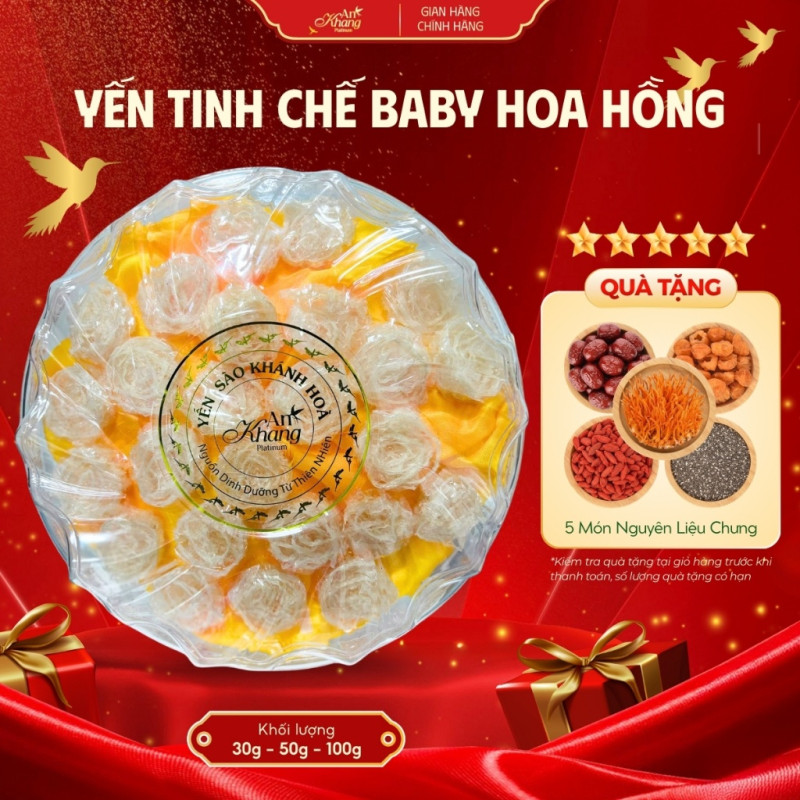 Yến Tinh Chế Baby Hoa Hồng 30-50-100g AN KHANG Bổ Dưỡng, Yến Sào Khánh Hòa Tinh Chế Thủ Công An Toàn