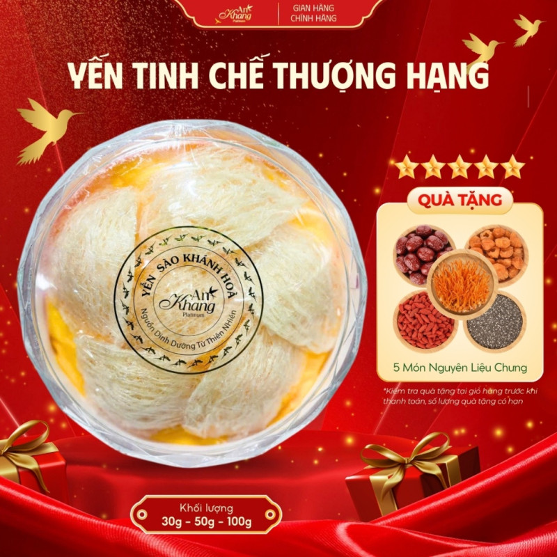 Yến Tinh Chế Thượng Hạng AN KHANG 30-50-100g, Yến Sào Tuyển Chọn Không Phụ Gia Không Chất Tạo Sợi